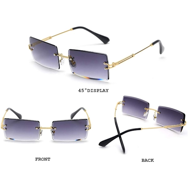 Rimless rektangulära solglasögon för kvinnor/män ultralätt metallram