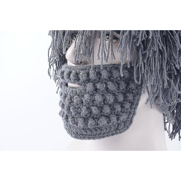 Strikket skjeggparykk lue skimaske Håndlaget kreativ skjeggparykk varm lue til vinter (grå)