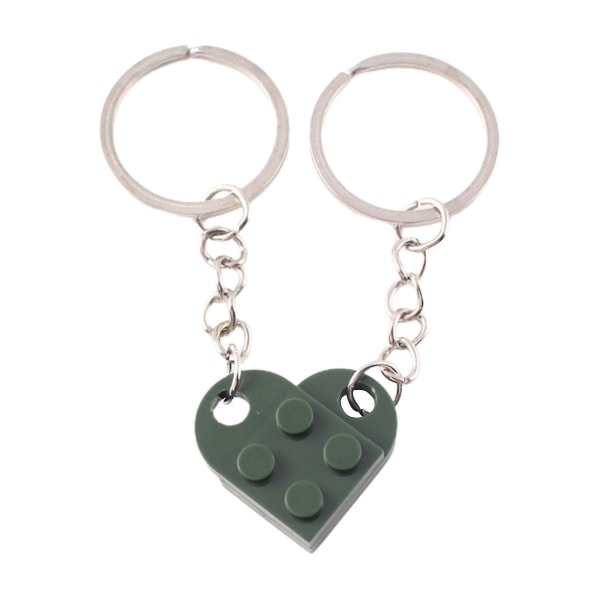 Par hjärta Nyckelring Set Tegel hjärta Nyckelring för pojkvän Flickvän julklappar (armégrön)