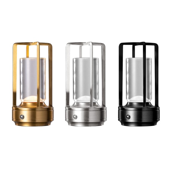 Lumison Crystal Lantern Bordlampe, lumison krystalllampe, bærbar metallbordlampe, 3 farger oppladbar trådløs LED-lampe - Snngv (gull)