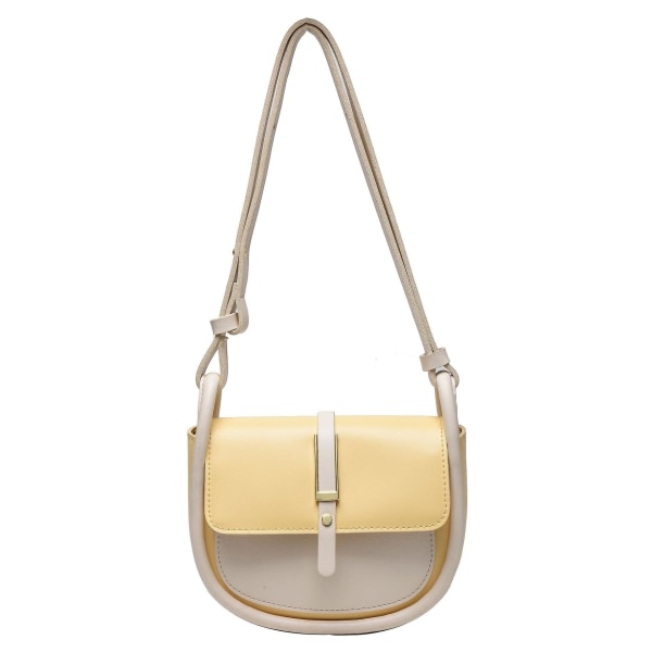 Sadel Kvinnor Axelväska Mode Designer PU Läder Crossbody Väska Kvinnor Patchwork Stil Spänne Handtag Handväska Kvinnor gul