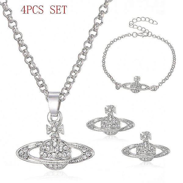 4 st Kristall Saturn Hjärta Orb Set Halsband Armband Örhängen Hänge Kedjor Present Till Flickor