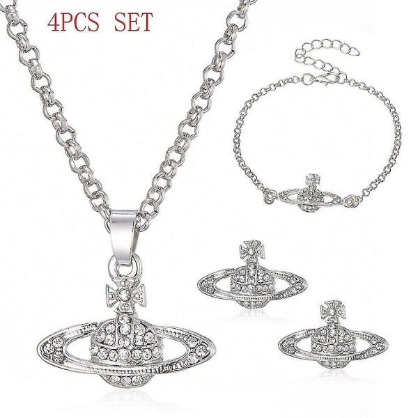 4st Crystal Saturn Heart Orb Set Halsband Armband Örhängen Hänge Kedjor Present för tjejer