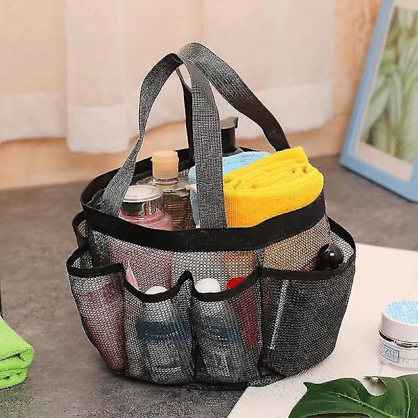 Bærbar Mesh Dusj Baderoms Kurv Bag Rask Tørking Pustende Caddy Tote Svart