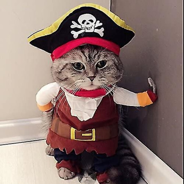 Nya Roliga Husdjurskläder Pirat Hund Katt Kostym Dräkt Corsair Klä upp sig Fest Kläder Kläder För Katt Hund Plus Hatt (Stor (Paket med 1))