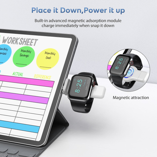 Dww-2 deler Apple Watch Trådløs bærbar lader for Apple Watch, Iwatch Usb-lader reisestropp Lett magnetisk hurtiglader for Apple Watch