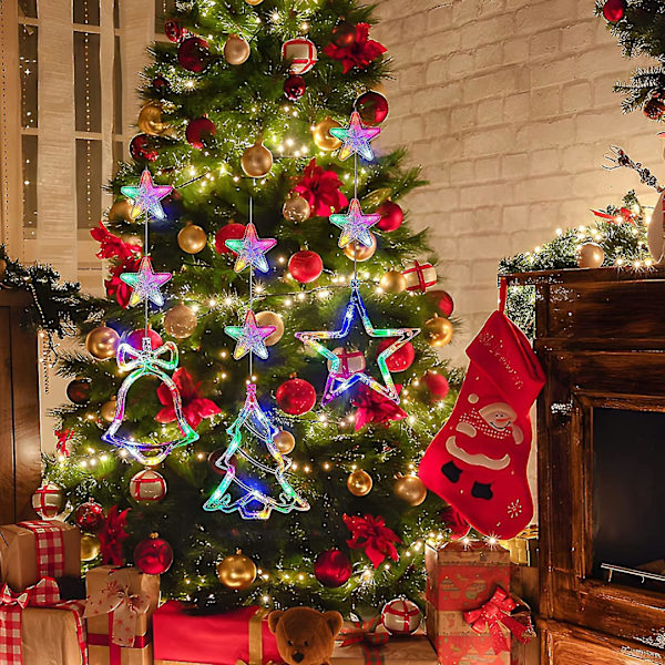 3 stk julevindu dekorasjonslys, batteridrevne julevindu hengende flerfarget opplyst tre bjelle stjerneformet LED sugekopplampe for jul T