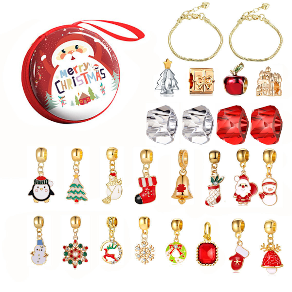 Julgåva, Smyckesset med tomte för DIY, jul armband för barn, välsignelsepåse, perfekt för jul/fest/födelsedag (A)