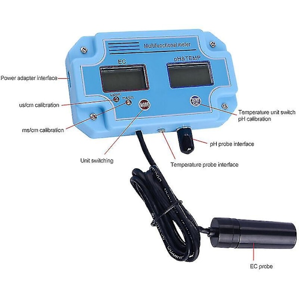 Professionell vattendetektor 3 i 1 Ph/ec/temp-mätare Lcd digital multiparameter vattenkvalitet
