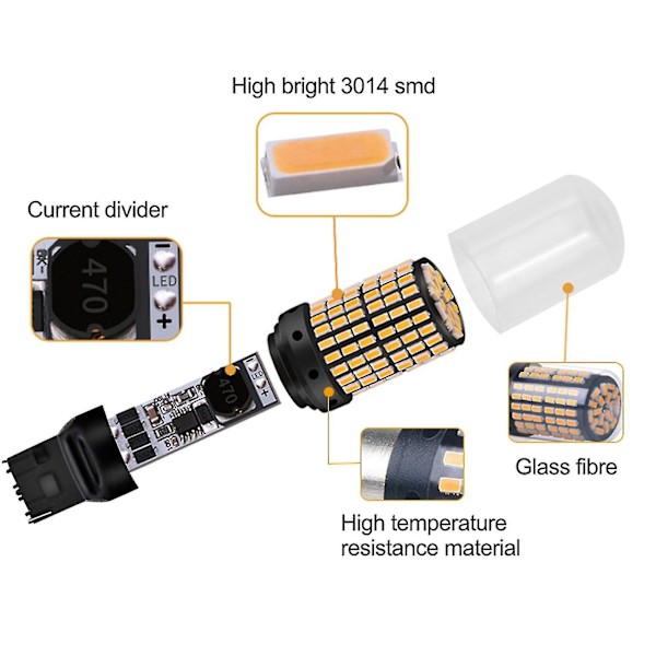 2x Bil 3014 144smd Canbus T20 7440 W21w LED-lampor Kompatibla Med Blinkande Vit
