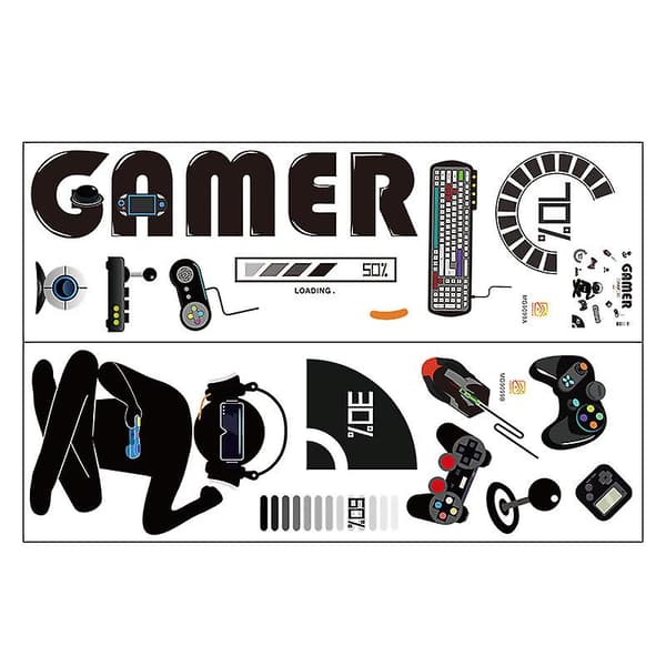Game Player Wall Stickers Video Gamer Med Controller Wall Decals