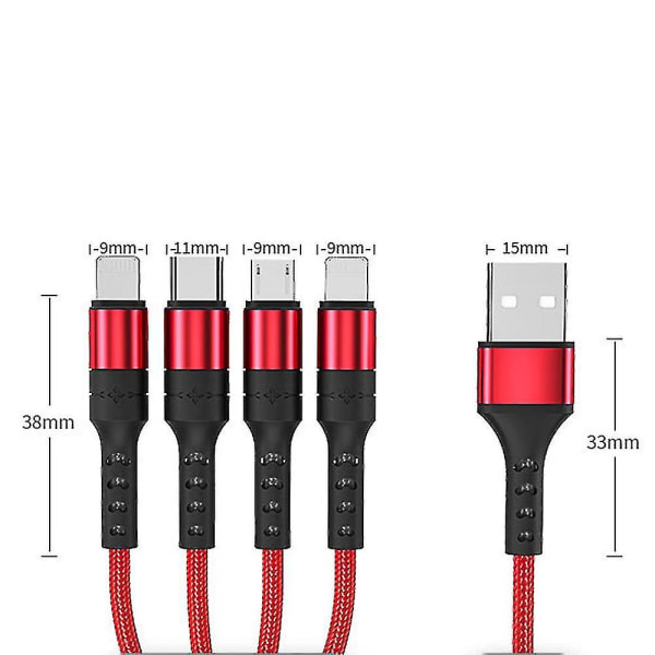Multiladerkabel, USB-ladekabellader Type C telefonlader - Snngv（Rød）