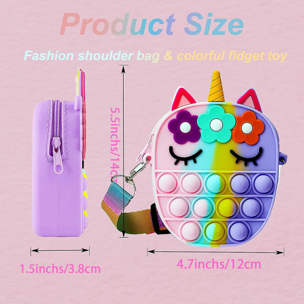 Pop Purse Fidget Toys Crossbody Handväska för Flickor, Push Bubble Sensory Axelväska, Fidget Pop Bubble Axelväska Silikon Push Bubble Väska Lindra S
