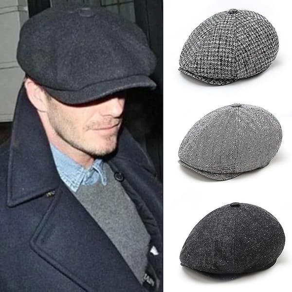 Britisk retro efterårs- og vinterhat uld malerhat mænds basker ottekantet hat (M/55-58cm)