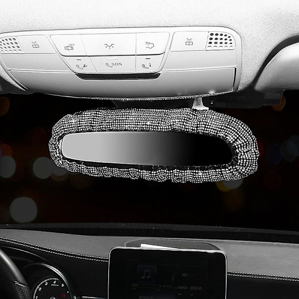 Auton taustapeilin bling-koristekansi joustavalla koristekannella, jossa on kiiltävät timantit, lämmin talvi, auton sisustan koriste, puhdas valkoinen