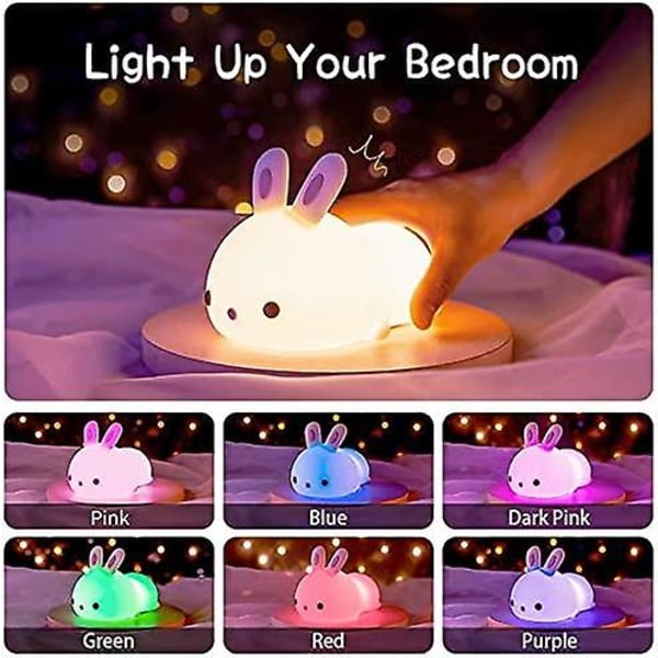 WABJTAM natlys, kaninlys søde lys, 7 farver børnenatlamper, velegnet til børneværelse, sød Kawaii værelsesindretning til teenagepiger, forældreskab