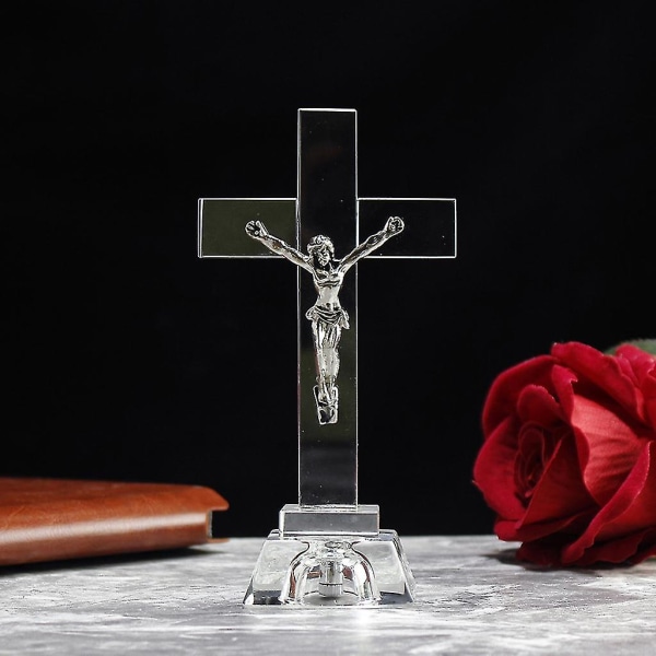 Kristall Jesus Cross Staty Kors Prydnad För Hem Kyrka Skrivbordsdekoration Religiös Gåva Religiös Stil Kreativa Dekorationer Figur Hantverk Prydnad