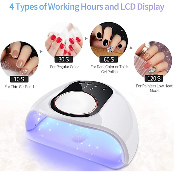 UV LED-nagellampa, 130W Professionell Automatisk Nagel Torkare, Snabbtorkande, 42 LED-lampor, 4 Timrar 10s/30s/60s/120s För Semi-permanent Nagellack, Gel