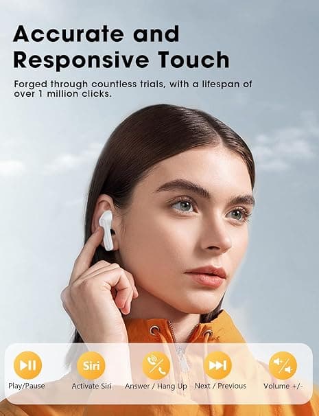 Bluetooth-headset-ørepropper med stor basstereolyd, letvægts in-ear-pasform, IPX7, til iPhone, Android, Pad, sport (hvid)
