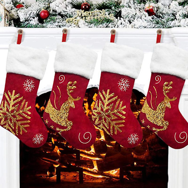 Julstrumpor Presentpåse Rensa Flanell Broderi Julstrumpor Julpresenter Julhängen (Snöflinga)