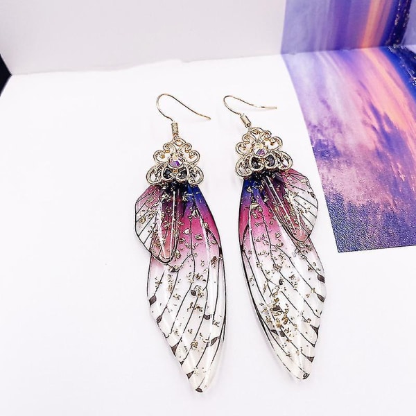 Creative Butterfly Earrings Inlay Zircon Flash Gradient Cicada Wing Örhängen för balfest（style1，Lila）