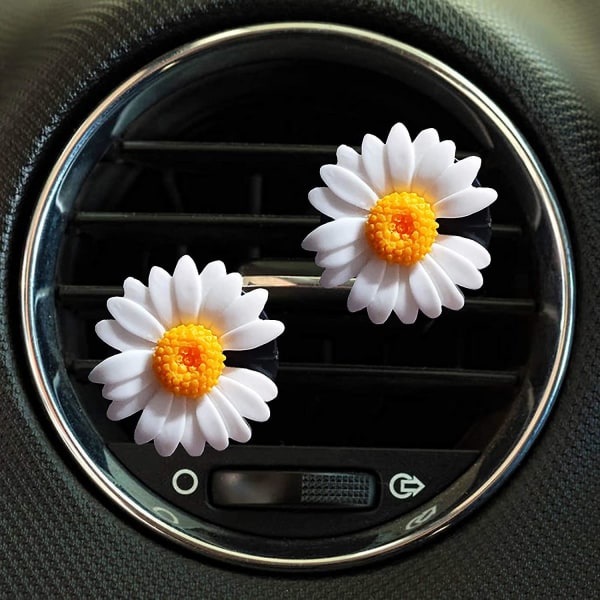 WABJTAM 2-pak bilpynt Smukke tusindfryd blomster Billuftventil Clip Billuftfrisker Sød bilinteriørtilbehør (hvid)