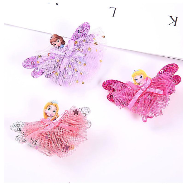 Färgglada Princess Hair Clip spetsar hårrosetter med Clip Girls hårtillbehör (7st Princess)
