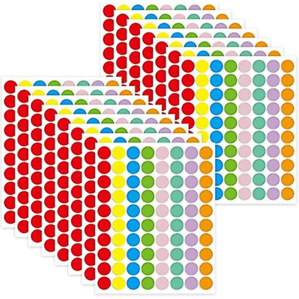 Värikoodatut pistetarrat, 8 kirkkaanväristä pistetarraa toimistoon, kouluun, muuttoon, markkinoille, irrotettavat, 20 arkkia