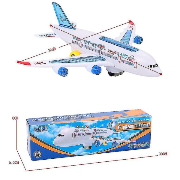 Elektrisk rutefly Flylegetøj med musiklys Lydlegetøjsfly A380 lys Passagerflylegetøj