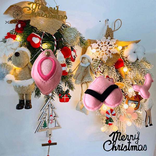 Rolig 3D julgranskulor julgransprydnad, julgransdekoration hängande prydnad juldekorationer（Med julhatt，Rosa）