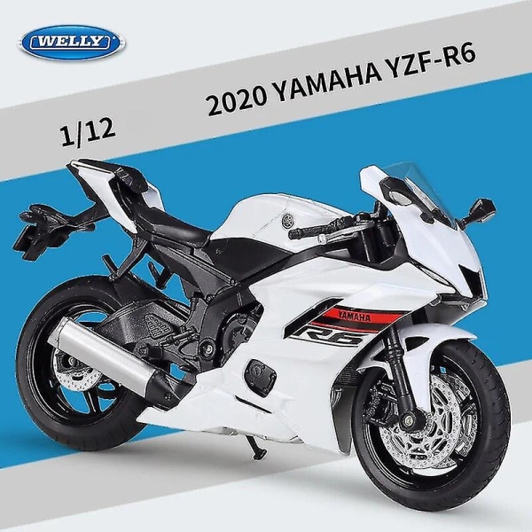 Welly 1:12 2020 Yamaha Yzf-r6 Diecast -moottoripyörämalli Heavy Duty Travel Diecast-moottoripyörän metalliseosleluautokokoelma Kid B493 (YZF R6 nobox6)