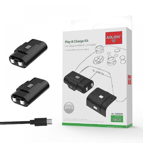Spela och ladda kit för Xbox Series X-kontroller med 1100 mah uppladdningsbart batteri - 2 boxar (svart)
