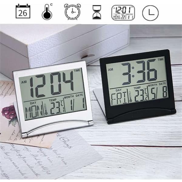 Silver Digital Väckarklocka Skrivbord Temperatur LCD-skärm