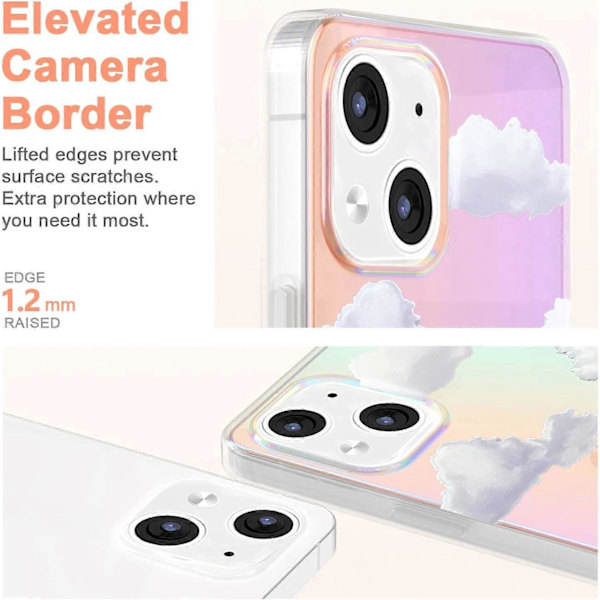 Söt Transparent Kristalldesignat iPhone 13 Skal 6,1 tum 2021 Släppt, Stötsäkert Skyddande Hållbart Telefonfodral Smalt Omslag för Vit Moln Estetik G