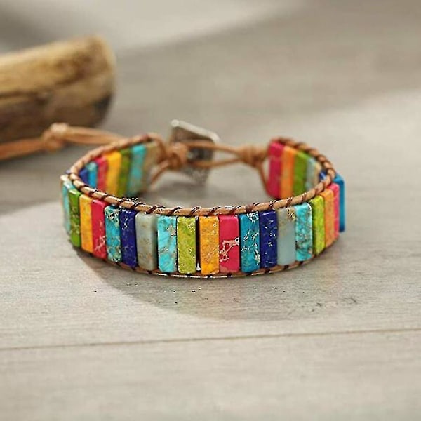 Läder Chakra Jasper Wrap Justerbart Pärlarmband