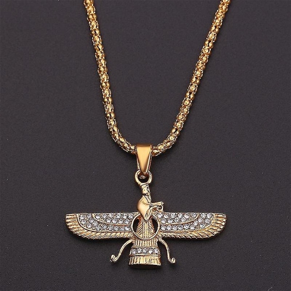 Guldfärg Zoroastrian Farvahar Wing Halsband Hänge Legering Zoroastrianism Persiska Achaemenian Men Smycken Halsband