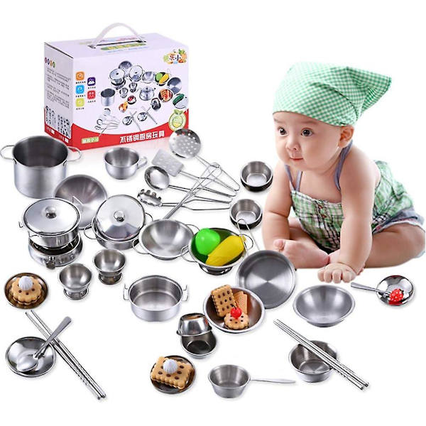 Köksspel Leksaker, Simulering Kök Mini Matlagningsredskap Rostfritt Stål Barn Lekhus Leksaker Barn Pan Leksaker Set(25pcs)（25PCS）