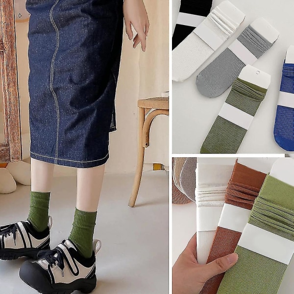 Tynd bomuldsstrik kompatibel med åndbare sokker i ensfarve (Matcha-grøn)