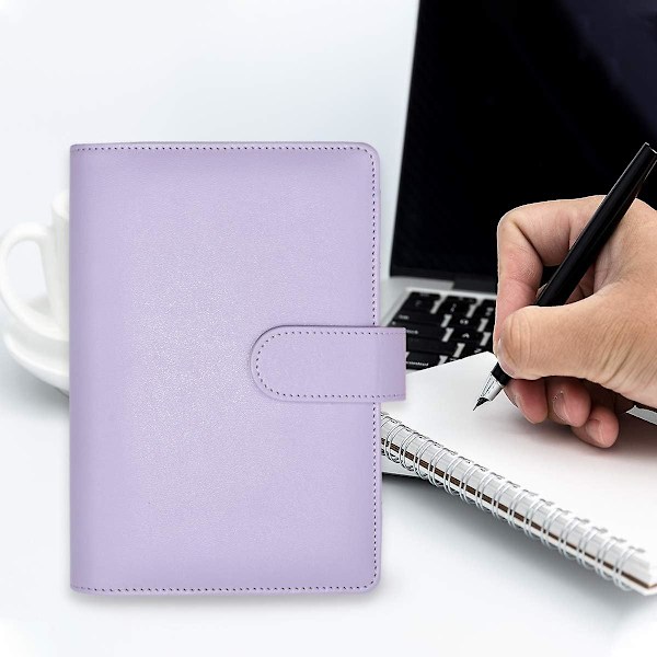 A6 PU-nahkainen muistikirjan kansi 6 pyöreällä rengaskansiokannella, A6-täyttöpaperille (sisäpaperi ei sisälly) Magneettilukolla suljettava budjettikansio, laventeli
