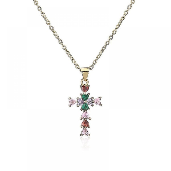 Kvinners smykker, fargerike Zirconia Cross anheng halskjede