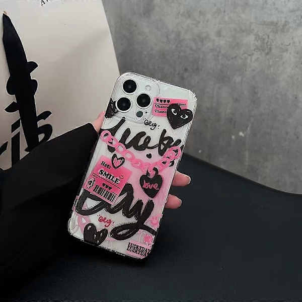 iPhone 14 Pro Skal Söt Collage Hjärta Kawaii Rolig Flickig Y2K Tryck Estetisk Design för Kvinnor Flickor Pojkar Mjuk TPU Skal