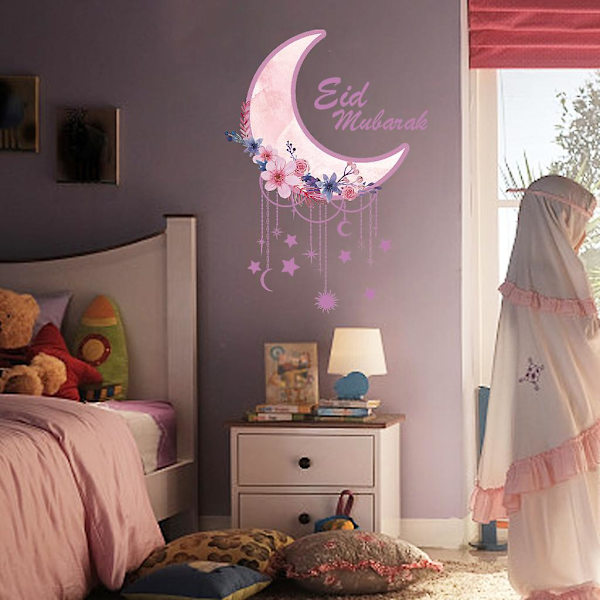 Pink Moon Star Wall Sticker - Klæbende vægklistermærke