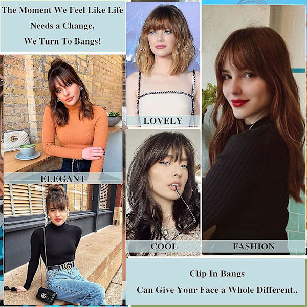 Clip In Bangs 100% Human Hair Bangs Clip In Hair Extensions Clip On Bangs Mörkbrun Clip In Bangs Riktigt människohår Falsk lugg för naturligt hår