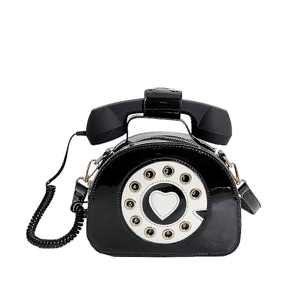 Handväska Telefonformade plånböcker PU Handväskor för kvinnor Retro Telefon Top-Handle Axelväska Crossbody Bag Dam Toteväskor（Svart）