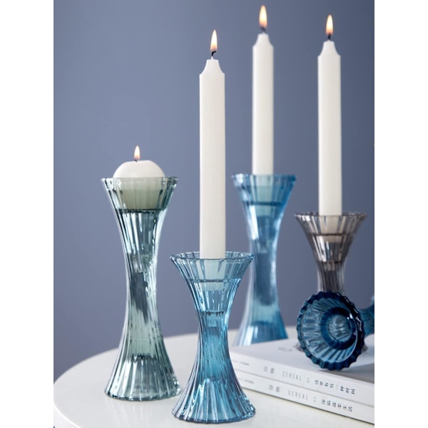 Glaskonformad Ljusstake Set, 2-pack Kristall Ljusstake Rund Bas Ribbad Bordscentrum
