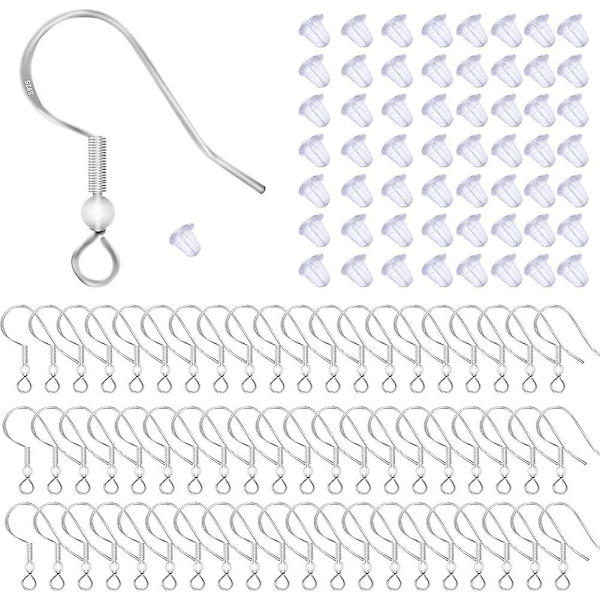 100 st/50 par örhängen krokar, 925 sterling silver hypoallergena örhängen krokar för smyckestillverkning