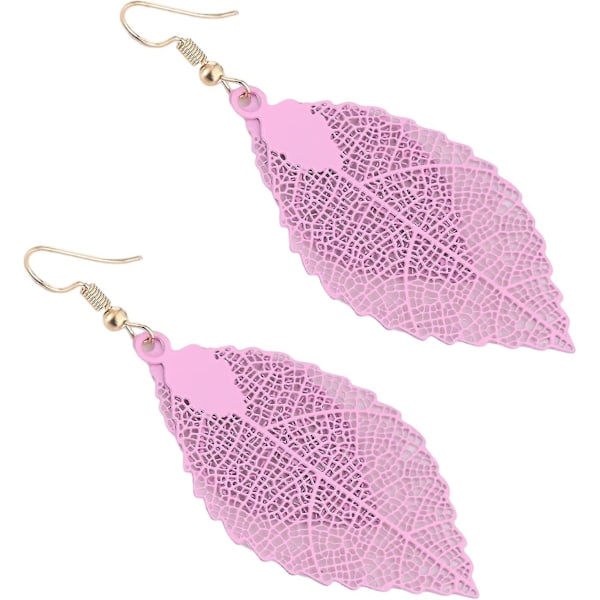 3pairs Double Layered Leaf Earrings Simple Ethnic Hollow Leaves Drop Dangle Hook Earrings (gold+black) (d-8d)（6）