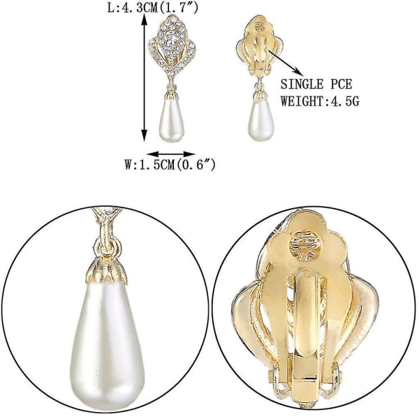 Guld Mock Pearl Bud Clip On Drop Earrings Through