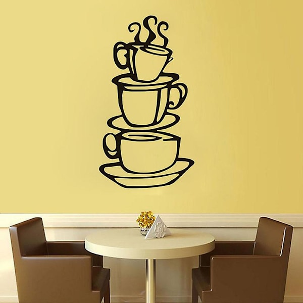 12 tommers kaffiveggklistremerer Kaffeveggkunst klistremerer Kaffetid klistremerer DIY flyttbare kaffeskilt veggdekor klistremerer med kaffekopper skilt for kaffebarer
