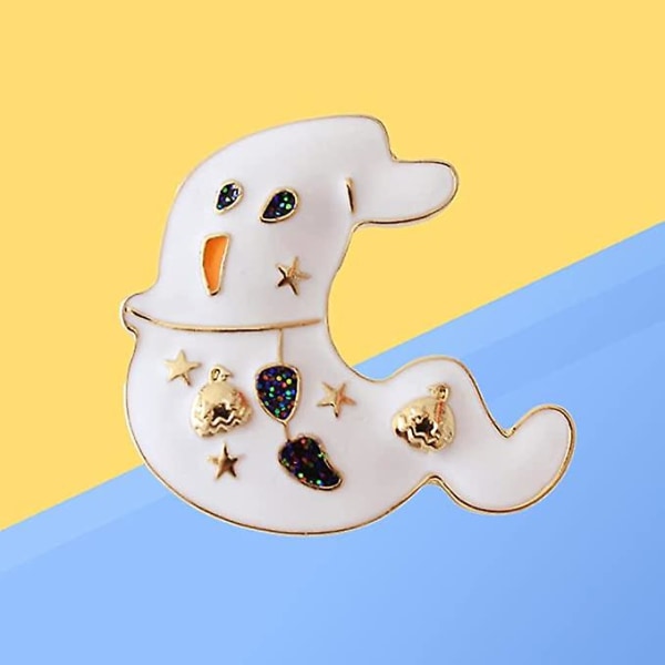 Halloweem Lapel Pin Legering Vacker Spöke Badge Emalj Blus Bröstnål Halloween Festgåvor för Kvinnor Damer Män (Vit